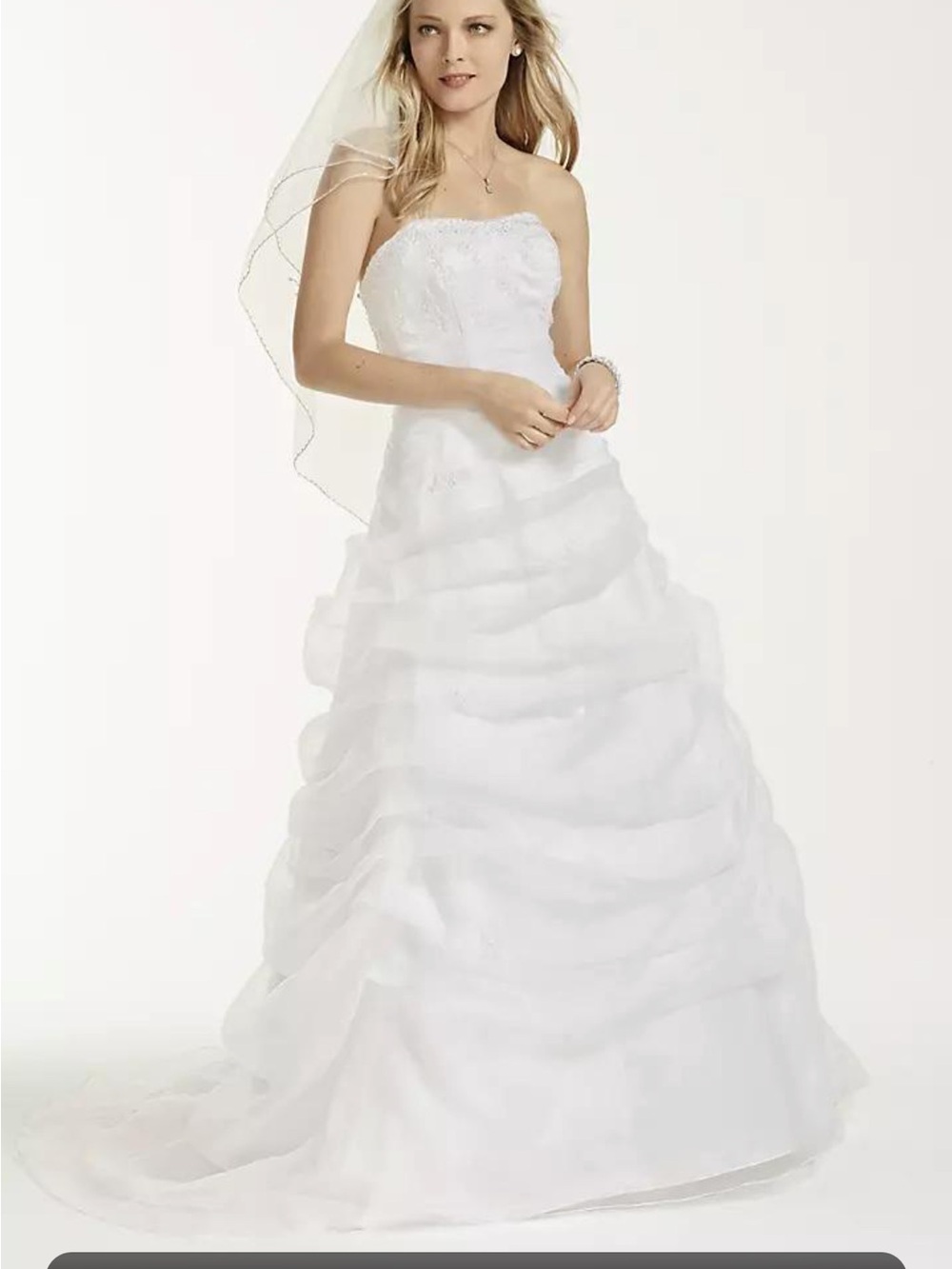 David’s Bridal Strapless White Bridal Gown Layered Organza brand new with tags